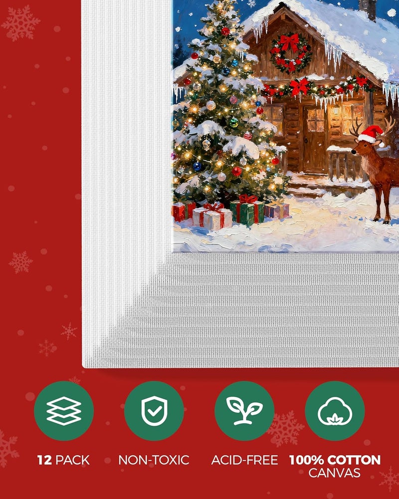 MaxGear Canvas for Painting, 12 Pack 8x10 Painting Canvas Boards, Art Supplies for Adults, Kids for Christmas Decoration - 100% Cotton Primed Canvases for Painting Acrylic, Oil, Watercolor, Tempera - Image 4